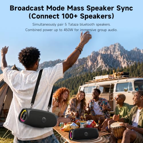 TAZATA Bluetooth Speaker Wireless, 90W Peak Loud Boombox Outdoor Speakers | IPX7 Waterproof, Bass Boost, BT5.3, Broadcast Pairing, 95dB Large Subwoofer, 20H/3.5mm AUX, Portable Speaker for Party, Beach - color: Black