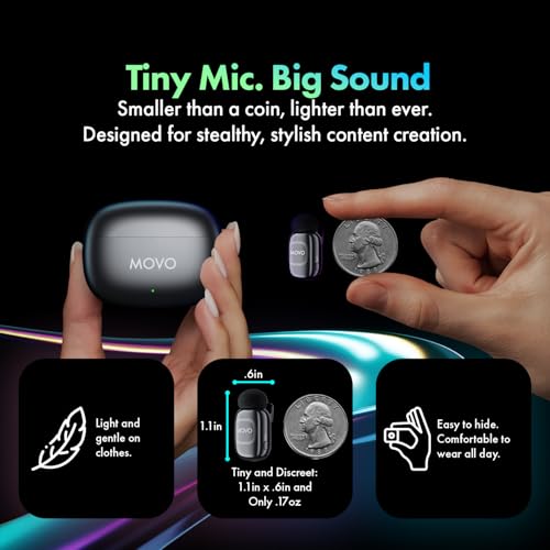 Movo NanoMic Dual USB-C Wireless Microphone for iPhone 15/16/17 and Up, Android, iPad Pro & Laptops – Wireless Lavalier Mic for USB-C Smartphones & Devices, Great for Vlogging & TikTok