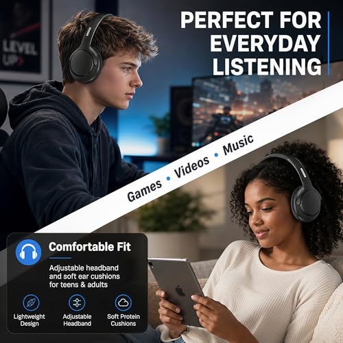Bluetooth Headphones Wireless 68H with Mic,Decent Sound-Acceptable Black | Adjustable Headband Foldable Over-Ear Lightweight for Office/Travel/Tablet/iPad/Laptop,HD Stereo Sound,Aux 3.5mm,Black - color: Black