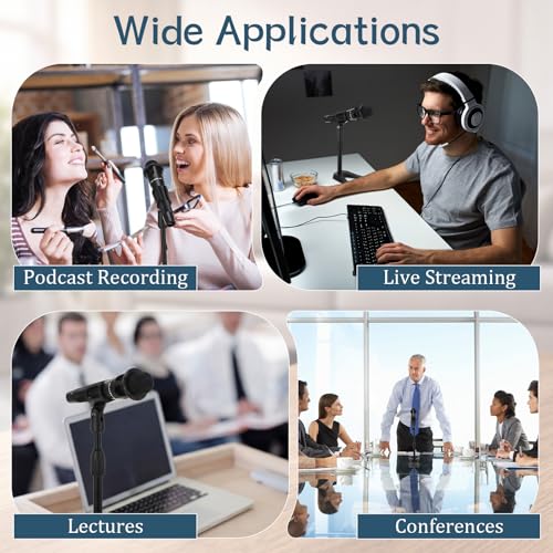 Hicarer 4 Pcs Desktop Mic Stand Height and Angels Adjustable for Diameter Max 1.18" Tabletop Mic Stand Microphone Desk Stands Metal U Shape Weighted Base for Podiums, Meeting Rooms(Black)