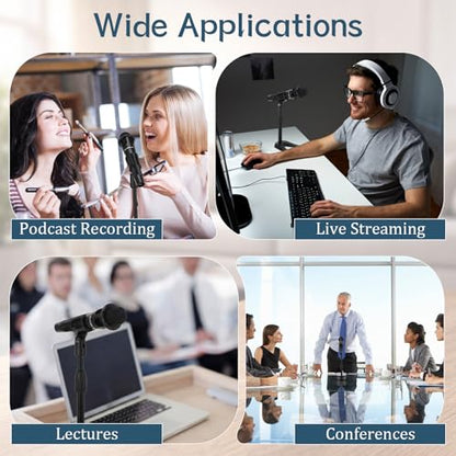 Hicarer 4 Pcs Desktop Mic Stand Height and Angels Adjustable for Diameter Max 1.18" Tabletop Mic Stand Microphone Desk Stands Metal U Shape Weighted Base for Podiums, Meeting Rooms(Black)