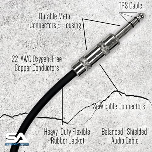 Seismic Audio Speakers TRS Male ¼” to TRS Male ¼” Patch Cable, 2 Foot Balanced Cord, Pack of 2, Black - color: Black and Black