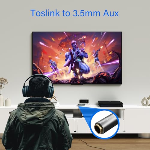Unidirectional Optical Male to 3.5mm AUX Female Audio Converter Cable 3 Ft, 192kHz DAC SPDIF/Toslink Digital to Analog Adapter for TV/PS4/DVD to Sound Bar Headphone+Ties & AUX to 2 RCA Adapter - size: 3FT