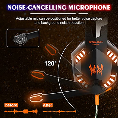 VersionTECH. G2000 Gaming Headset, Bass Surround Gaming Headphones with Noise Cancelling Mic, LED Lights, Soft Memory Earmuffs for PS5/ PS4/ Xbox One Controller/Laptop/PC/Mac/Nintendo NES Games-Yellow - color: Orange