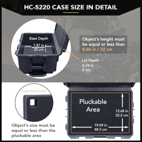 Lykus HC-5220 Hard Case with Wheels and Foam, Inner Size 19.09*12.68*8.66in | IP67 Waterproof, Pluckable Foam, Suitable for Cameras, Lenses, Electronic Equipment and More - size: HC-5220: 22.83x16.54x11.42 inch