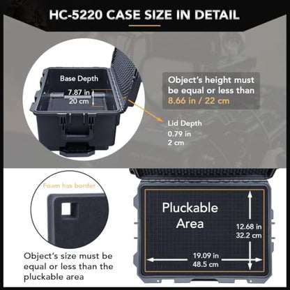 Lykus HC-5220 Hard Case with Wheels and Foam, Inner Size 19.09*12.68*8.66in | IP67 Waterproof, Pluckable Foam, Suitable for Cameras, Lenses, Electronic Equipment and More - size: HC-5220: 22.83x16.54x11.42 inch