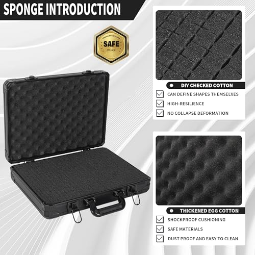 17 InchCarrying Case with Customizable Pre-Diced Foam | Aluminum Case, Aluminum Alloy Sturdy Build, Storage Case for Microphone, Equipment, Camera, Tools, Recorder, etc - size: 17.1x12.6x4.4 Inch