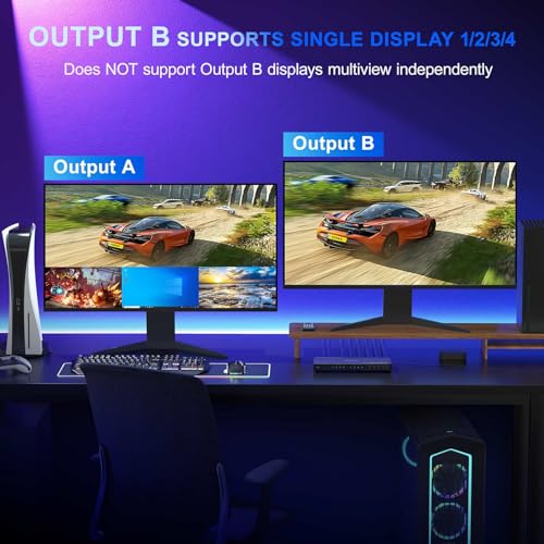 4K HDMI Multiviewer Switch 4x2 with PIP, PORTTA Quad Multi Viewer Seamless Switcher 4 in 2 Out with Toslink, 3.5mm Audio Output Support 4K 30Hz, 6 Viewing Modes, Downscaler for PS4/PC/DVD - size: Multiviewer 4x2 4K@30Hz