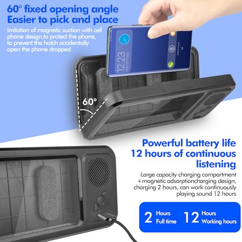 Shower Phone Holder with Wireless Bluetooth Speaker, Waterproof 480 Rotation Viewable Shower Phone Stand Case Mount Speakers for Bathroom Wall Mirro for 4"- 6.8" Cell Phones ,Gift for Mom(Black) - color: Black