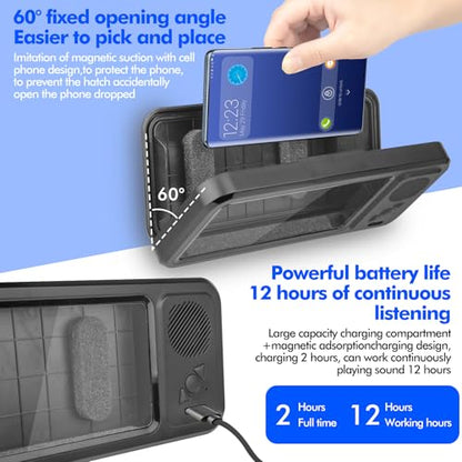 Shower Phone Holder with Wireless Bluetooth Speaker, Waterproof 480 Rotation Viewable Shower Phone Stand Case Mount Speakers for Bathroom Wall Mirro for 4"- 6.8" Cell Phones ,Gift for Mom(Black) - color: Black