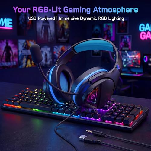 Mormoque H20 Stereo Gaming Headset with Adapter Kit-Includes 3.5mm,USB-C,USB-A,PC Splitter,for PC, PS5, PS4,Xbox, Switch,X|S,Over-Ear Noise Cancelling Wired Headphones with Microphone for phone,Laptop