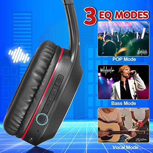 Rydohi Bluetooth Headphones Over Ear,68H Playtime and 3 EQ Music Modes Wireless Headphones with Microphone/Deep Bass, HiFi Stereo Foldable Lightweight Headset for PC Home Travel Office (Black Red) - color: Black Red