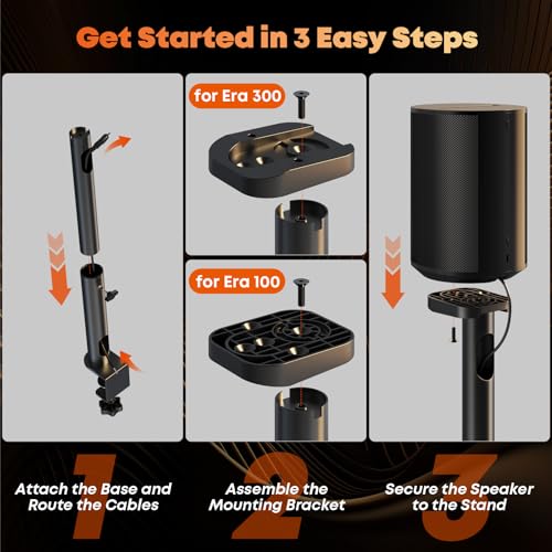 Desk Clamp Speaker Stand for SONOS Era 100 SL, Era 100 and Era 300 - Height Adjustable Desk Speaker Mount,Concealed Cable Management, Max Load 11 lbs, Pack of 2, Black