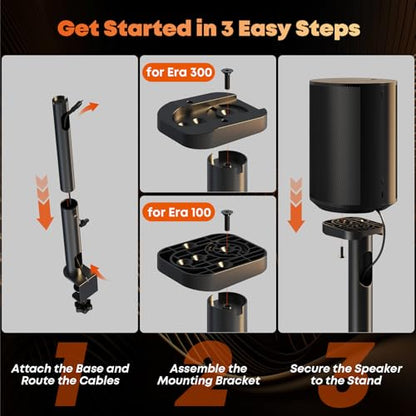 Desk Clamp Speaker Stand for SONOS Era 100 SL, Era 100 and Era 300 - Height Adjustable Desk Speaker Mount,Concealed Cable Management, Max Load 11 lbs, Pack of 2, Black