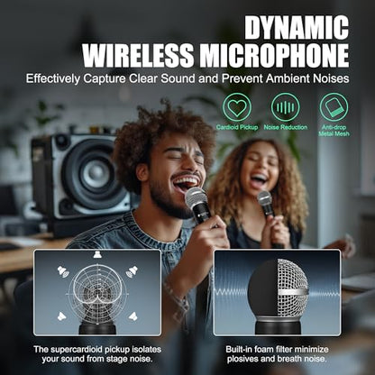 Wireless Microphone for Singing, Karaoke Microphone for Speaker | Dual Handheld Mics with Receiver, 240ft Wireless Range, Plug-and-Play, 8hr Battery Life, USB Recharge - color: Silver