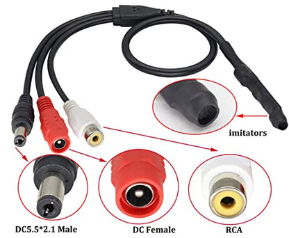 Surveillance Pickup Device Mic to RCA Surveillance Cable | Mic Audio Outdoor CCTV RCA Surveillance Microphone DVR High Preamp Amplified Pickup Device Mic External Camera Sound [3plug] - color: 3plug-Mic