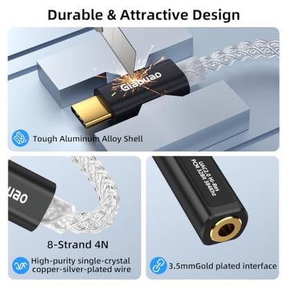 USB C to 3.5mm Audio Adapter with CX31993+MAX97220 DAC Amplifier | DAC Dongle Headphone Amplifier 8-Strand 4N Silver Plated Cable for iPhone 15/16/17/Android/Samsung/Mac/PC,HiFi 32Bit/384kHz - color: Black