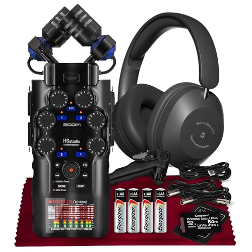 Zoom H6studio Handy Recorder, H6 Studio (H6S) 32-Bit Float Recording, F-Series Preamps, Gain Knobs, Large Mics, USB Audio Interface w/Headphone, MicroSD, Tripod for Podcast Filmmaker Musician