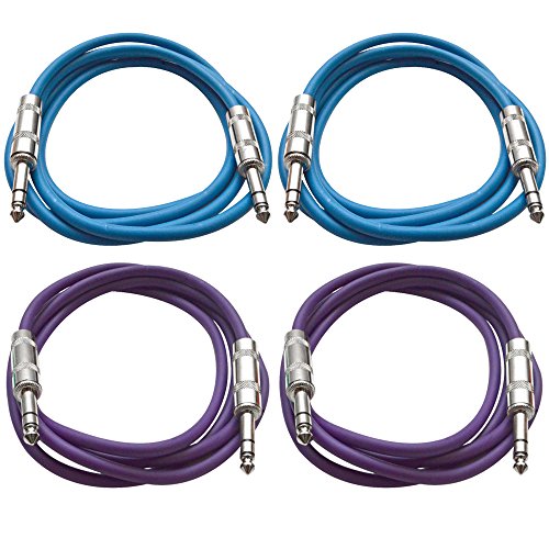 Seismic Audio - SATRX-2-4 Pack of 2' 1/4" TRS to 1/4" TRS Patch Cables - Balanced - 2 Foot Patch Cord - Blue and Purple - color: Blue and Purple