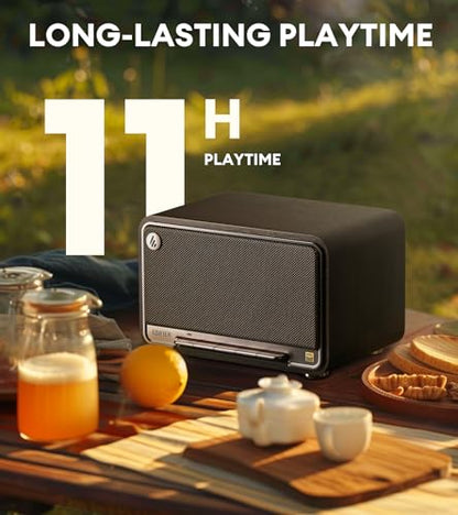 Edifier D32 Retro Wooden Tabletop Wireless Speaker AirPlay2, Black Walnut | 60W RMS, Dual Hi-Res, Bluetooth5.3, Hi-Res Audio, ALAC, LDAC, 11H Battery, DSP Crossover, MDF Retro Cabinet, USB-C, AUX Input - color: Black Walnut