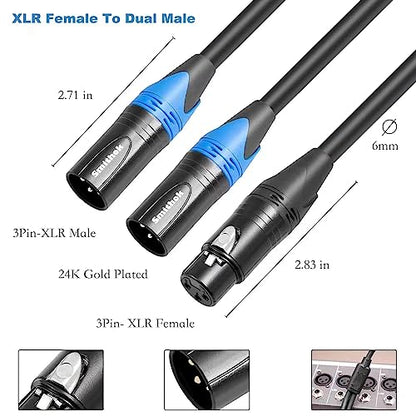 Smithok 2pack XLR Y Splitter Cable,Female to Dual Male Y Cable (XLR Splitter 1 Female to 2 Male),Balanced Microphone Splitter Cord Audio Adaptor - 1.6ft /0.5m - size: 2pack*1.6ft
