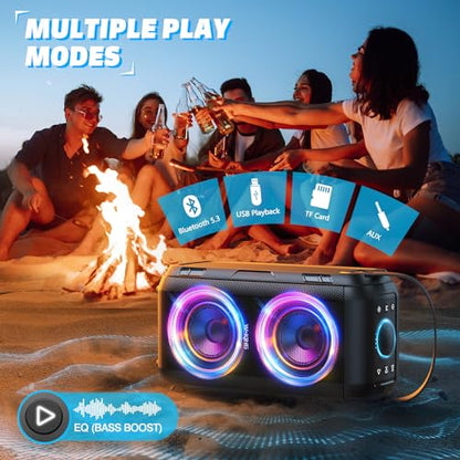 W-KING 80W Bluetooth Party Speaker with Wireless Microphone | Portable Loud Bluetooth Speaker-2 Full Range Drivers/Deep Bass, 105dB Sound, Adults/Kids with Lights/IPX5/U-Disk/TF/AUX - style: T9MIC