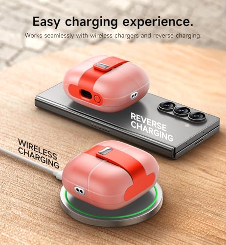 SURITCH for Samsung Galaxy Buds 3 Pro (2024) / Buds 3 (2024) / Buds 3 FE (2025) Case, Magnetic Cases with Cleaner Kit & Hanging Lanyard, Stylish Shockproof Cases Rugged Protective Cover, Orange - color: Orange