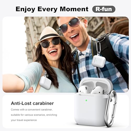 R-fun for AirPods 2nd/1st Case Silicone Cover, White | Compatible with Apple AirPods 2nd/1st (2019/2016) Generation with Keychain & Cleaner Kit, Wireless Charging Compatible - color: E1-White