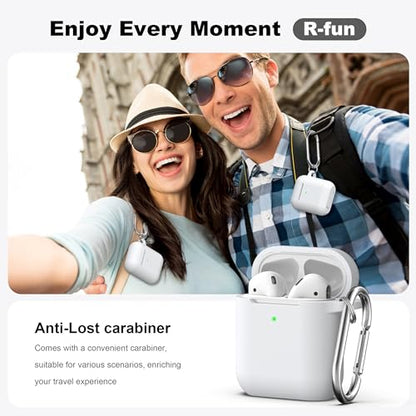 R-fun for AirPods 2nd/1st Case Silicone Cover, White | Compatible with Apple AirPods 2nd/1st (2019/2016) Generation with Keychain & Cleaner Kit, Wireless Charging Compatible - color: E1-White