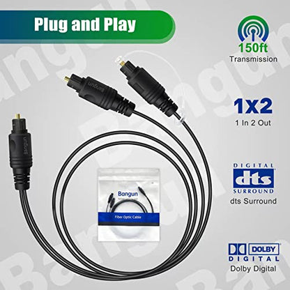 1x2 Digital Audio Splitter Cable, Toslink Digital Fiber Optic Audio Splitter 1 Male Input 2 Male Output (for Home Theatre, Xbox, PS5/PS4), 3ft - size: 3ft, style: optical splitter cable