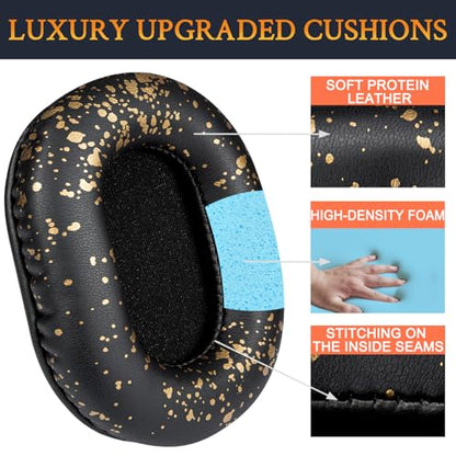 SOULWIT Earpads Replacement for Audio Technica ATH M50X M50XBT M50RD M40X M30X M20X MSR7 SX1 Monitor Headphones, Ear Pads Cushions with Softer Protein Leather, High-Density Foam - Black Gold - color: Black Gold