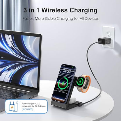 New Travel Foldable 3 in 1 Wireless Charging Station for Apple Magsafe Charger Stand,Fast Magnetic Wireless Charger Station for iPhone 17 Air 16 15 14 13 12 Series,Airpods Pro,Apple Watch Ultra - color: Black/ White