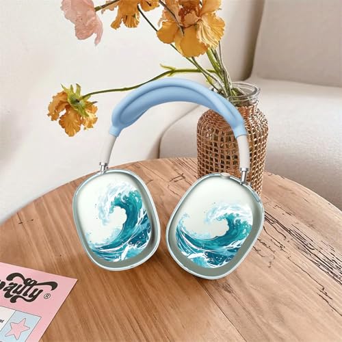 Sea Ocean Waves Clear Case for Airpods Max Headphones Unique Hawaii Design Soft TPU Ear Cups Cover Anti-Scratch Silicone Ear Pad Protective Case 53 Headband Cover for Apple Airpods Max - color: Waves 02