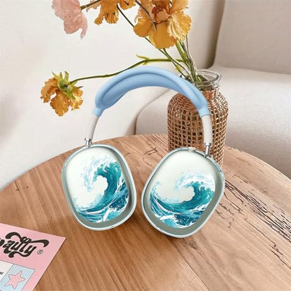 Sea Ocean Waves Clear Case for Airpods Max Headphones Unique Hawaii Design Soft TPU Ear Cups Cover Anti-Scratch Silicone Ear Pad Protective Case 53 Headband Cover for Apple Airpods Max - color: Waves 02