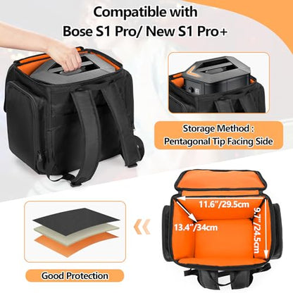 Backpack Compatible with Bose S1 Pro/S1 Pro+ All-in-One PA Speaker | Portable Bluetooth Speaker Carrying Bag, Shoulder Straps, Thick Padded Lining, Music Party & Performance