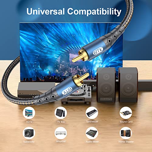 EMK Subwoofer Cable RCA to RCA Audio Cable 24K Gold-Plated Nylon Braided Double Shielded Digital Analogue Supports Amplifiers,Home Theater,Hi-Fi Systems,Subwoofer(6.6ft/2m) - size: 6.6ft/2m, style: RCA to RCA