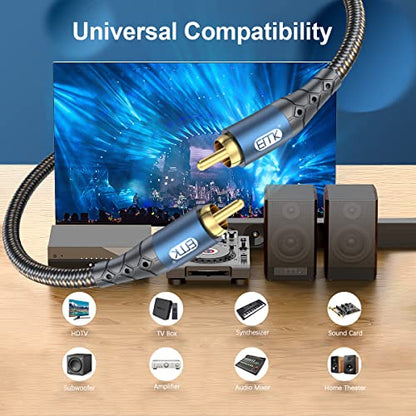 EMK Subwoofer Cable RCA to RCA Audio Cable 24K Gold-Plated Nylon Braided Double Shielded Digital Analogue Supports Amplifiers,Home Theater,Hi-Fi Systems,Subwoofer(3.3ft/1m) - size: 3.3ft/1m, style: RCA to RCA