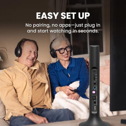 Avantree Duet - Dual Wireless Headphones for TV Watching | Clear Voice & Loud Volume for Seniors and Hard of Hearing, Easy Plug & Play Setup, with 2.4GHz RF Transmitter & Charging Dock