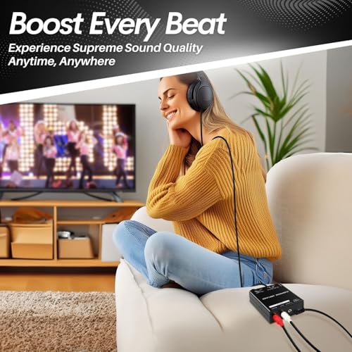 TNP Portable 3.5mm Headphone Amplifier with RCA Input, Volume Control | Inline Headphone Amp with 3.5mm and 6.35mm Outputs, 5V Power Adapter, and Analog Knob for Pc and Home Audio