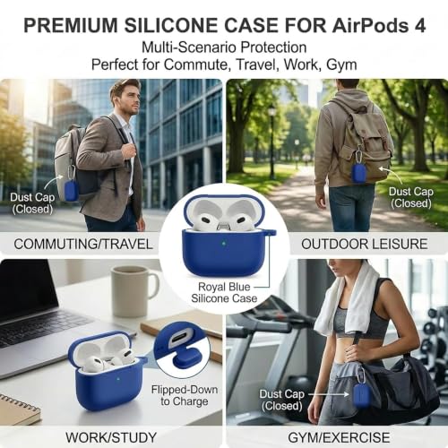 for Airpods 4 Case, Come with Cleaner Kit,Soft Skin Silicone Case Cover with Keychain, Full Protective Case for Men and Women, Compatible with AirPods 4th Generation Case,Sapphire Blue - color: A2-Sapphire Blue