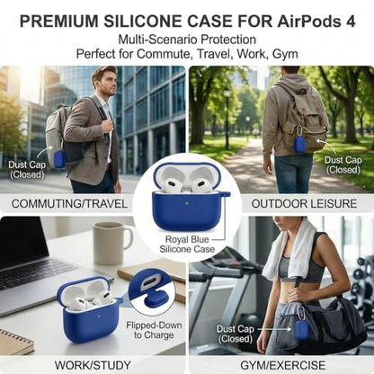 for Airpods 4 Case, Come with Cleaner Kit,Soft Skin Silicone Case Cover with Keychain, Full Protective Case for Men and Women, Compatible with AirPods 4th Generation Case,Sapphire Blue - color: A2-Sapphire Blue