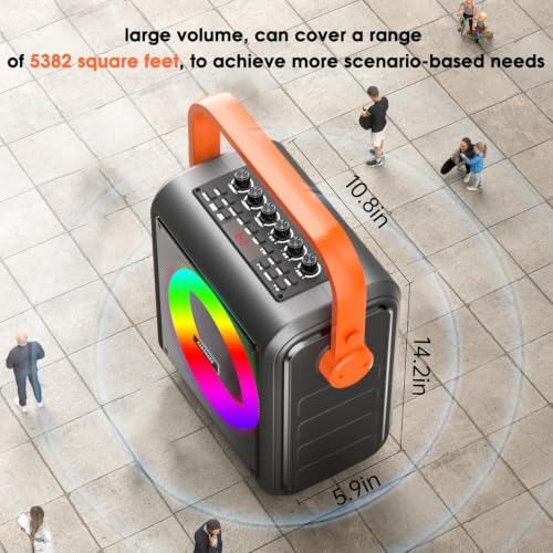 Karaoke Machine with 2 Wireless Microphones for Adults & Kids, 8000mAh Portable Bluetooth Speaker PA System with Lights, Supports AUX in/TF Card/FM/REC, Microphone Speaker Set for Home Party, Outdoor