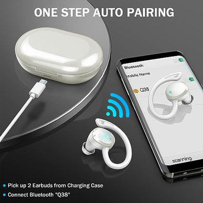 Wireless Earbuds, Sport Bluetooth 5.4 Headphones 2026 New Bluetooth Earbuds with 56Hrs Stereo, 4 ENC Mic, Noise Canceling Over-Ear Buds with Earhooks, IP7 Waterproof Earphones for Workout/Running/Gym - color: White
