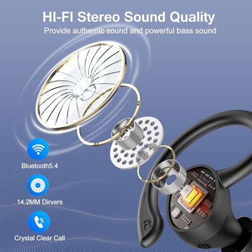 Wireless Earbuds, 2026 Bluetooth 5.4 Headphones HiFi Stereo, Bluetooth Earbuds with ENC Noise Cancelling Mic, IP7 Waterproof in Ear Earphones, 68H Dual LED Display Ear buds for Workout Sports - color: Matte black