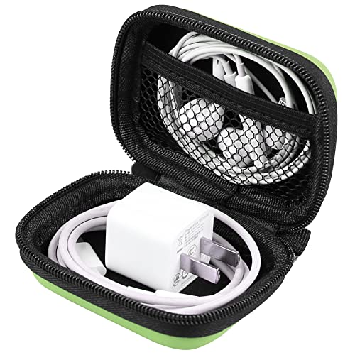 Earphone case, RISETECH Earbud Carrying Case Holder Hard EVA Headphone Small Zipper Pouch Compatible with Flash Drive, USB Charging Cable, SD Memory Card, AirPods, Sony Wired Earbuds with Clip -Green - color: Green