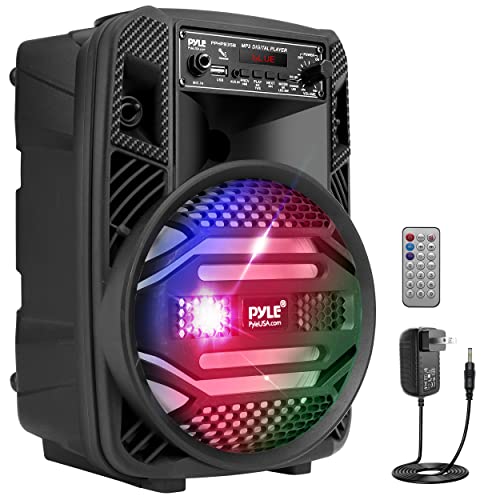 Portable Bluetooth PA Speaker System - 300W Rechargeable Outdoor Bluetooth Speaker Portable PA System w/ 8” Subwoofer 1” Tweeter, Microphone in, Party Lights, MP3/USB, Radio, Remote - color: Charcoal