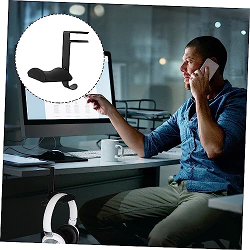 Uonlytech Adjustable Under Desk Headphone Stand Hanger Metal Holder for Headset Durable and Scratch-Resistant Design for Gaming and Office Use - color: Black