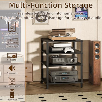 4-Tier AV Media Player Stand, Black Stereo Cabinet, Modern Stereo Cabinet, Wooden TV Stand,Game Console Shelf, Multifunctional Entertainment Center, Suitable for Home, Conference Room - color: Black, size: 4 Tier