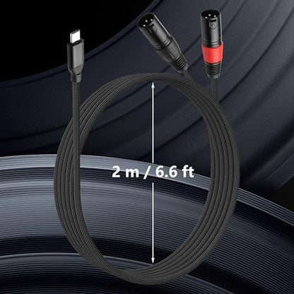 CERRXIAN USB C to Dual XLR Audio Cable, 6.6FT Type C Male to 2 XLR Male Stereo Power Amplifier Braided Cable for Amplifier, Speaker, Mixer Console