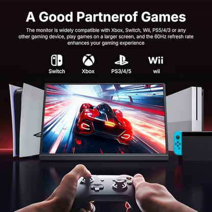 WGK 15.6 inch Portable Monitor 1080P FHD Travel Display HDMI/USB-C Compatible with Laptops, Desktops, Phones, PS, Mac, Xbox, Switch, and Other Gaming Devices Includes Stand and Speakers VESA - size: 15.6 Inch 1080p